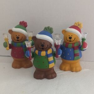 Avon Holiday Bear Figurines - Red, Green, Blue